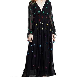 Rococo Sand Etoile Sequined Star Tiered Embellished Ruffles Chiffon Maxi Dress